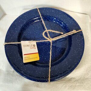 New Set of 4 Towle Living Blue Speckled Plates Camping/Everyday